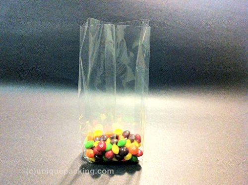 image for UNIQUEPACKING 100 Pcs 4x2x12 Clear Side Gusseted Cello Cellophane Bags
