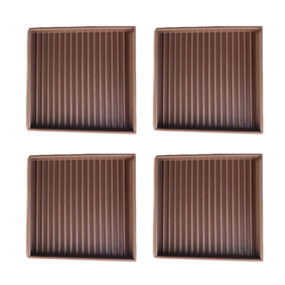 4Pcs Furniture Caster Cups, 3inch/7.6cm Square Rubber Non Slip Floor Protector Pads for Carpet Wood Floor Sofa Table - Brown