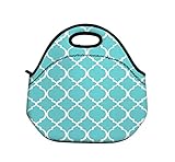 LeeVan Waterproof Portable Stylish Children School/Work Lunch Tote Bags Artwork Travel Gourmet Carry Box Insulated Food Cooler Container Carrying Neoprene Sleeve Lunch Bag - Moroccan Pattern, Teal