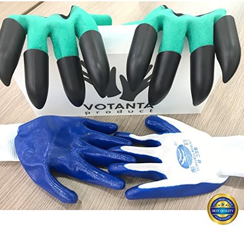 Votanta - Premium Garden Claw Gloves | Quick Easy to Dig and Plant Safe Hand and Fingers (Claw on EACH Hand) | Patio, Lawn &amp; Garden | GIFT: 1 FREE PAIR OF NON-GRIPPING GLOVES WATERPROOF INCLUDED