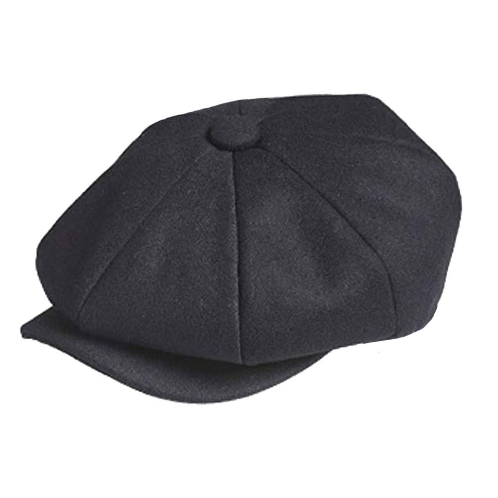 TOSKATOK Unisex Mens Ladies Plain 8 Panel Wool Blend Baker Boy Newsboy Flat Cap-Black