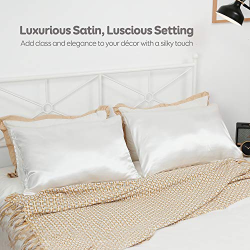 Sivio Satin Pillowcase for Hair and Skin, 2-Pack, Queen/Standard Size (20 x 30 inches), Slip Pillow Cases, Soft Satin Pillow Cover with Envelope Closure, Ivory White