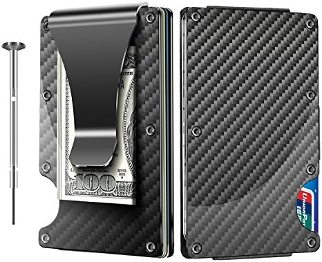 Moro Carbon Fiber Money Clip Wallet, RFID Blocking Minimalist Wallet – Aluminum Steel Credit Card Holder Case Slim Compact Durable Money Clip Front Pocket Design