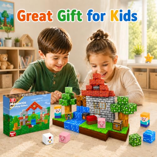 GraceDuck Magnetic Blocks 100PCS Magnet Toy Building Game, Magnetic Building Cubes Toys for Boys Girls Aged 4 5 6 7 8 9 Montessori Sensory Stacking Toy Christmas for Kids Toddlers