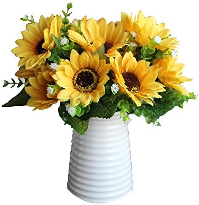 YEDREAM 3pcs Artificial Sunflowers Gypsophila Paniculata Warm Floral Bouquet Plants for Wedding Party Office Home Decoration (Yellow)