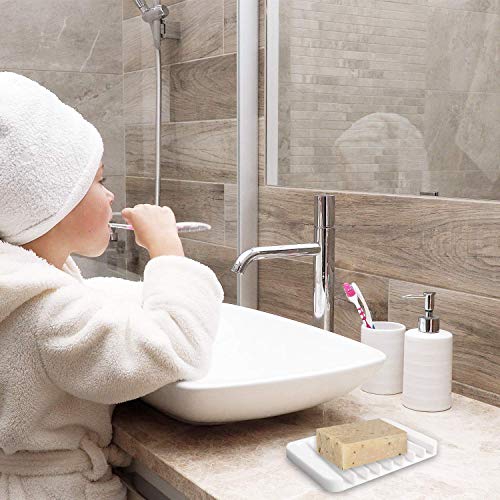 Blasoul Silicone Soap Dish Soap Holder 4PCS White Soap Dish Holder Bathtub Tray Stand Saver Tray Case Rubber Drainer Dishes for Bar Soap Sponge Scrubber Shower Bathroom Kitchen Sink Anti-Slip Design