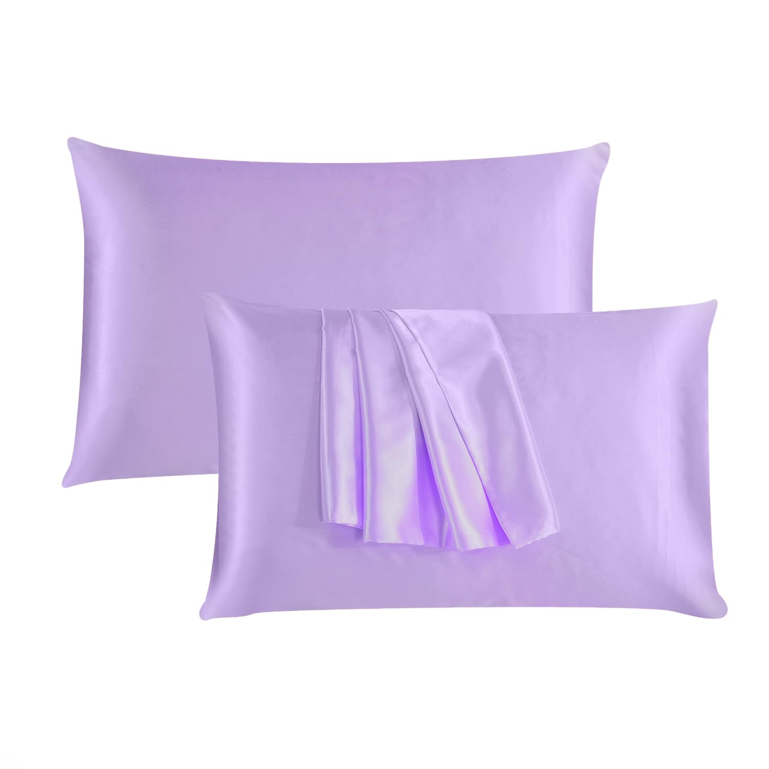ROOEE Satin Silk Pillowcases for Hair and Skin 2 Pack Standard Size 50x75cm Envelope Closure Pillow Case (LILAC)