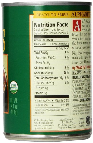 Amy's Soup, Organic Alphabet, Made with Potatoes, Carrots and Green Beans, Low Fat, Vegan, 14.1 oz - Thumbnail 7
