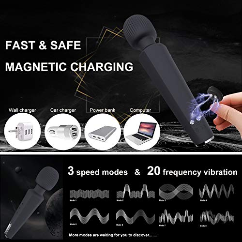 Wand Massager Cordless Electric Handheld Portable Waterproof Viberate Massager 20 Vibration Patterns Relaxation Massage for Neck Shoulder Back Body Massage, Sports Recovery Therapeutic Muscle
