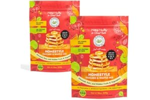HIDDEN FOODS CO. Hidden Foods Homestyle Pancake Mix and Waffle Mix | Thick & Fluffy Pancake with Oats, Flaxseed & Hidden Fruits & Veggies | Rich in Protein, Fiber and Vitamins | Breakfast Meal Just Add Water - 2 Pack