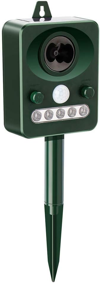 Komln Solar Power Ultrasonic Animal & Pest Repellent, Outdoor Waterproof Repeller for Cat, Dog, Raccoons, Squirrls, Moles, Mice - Activated with Motion Sensor and Flashing LED Light