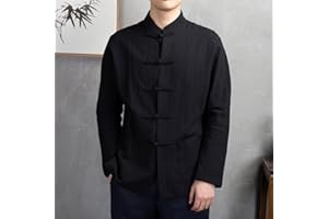 Men's Chinese Tang Suit Uniform Jacket Traditional Kung Fu Tai Chi Coat, Solid Color, Long Sleeve