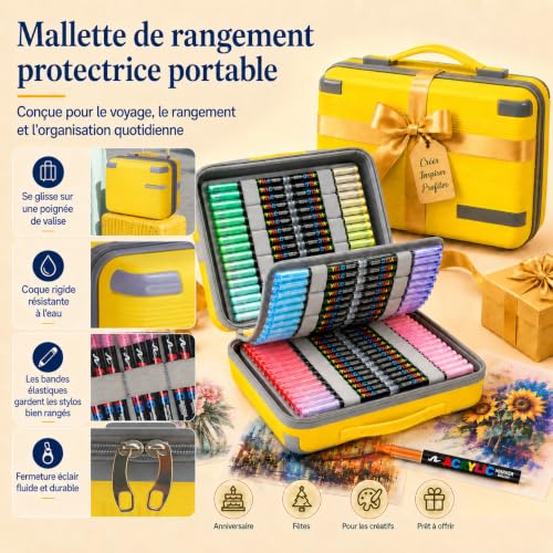 Melifluo Feutres Acrylique 360 Couleurs Pointe Pinceau Souple, Acrylic Paint Markers pour Pierre Verre Bois Toile Céramique Papier Métal Tissu, Feutres Acryliques Coloriage Adulte, Valise