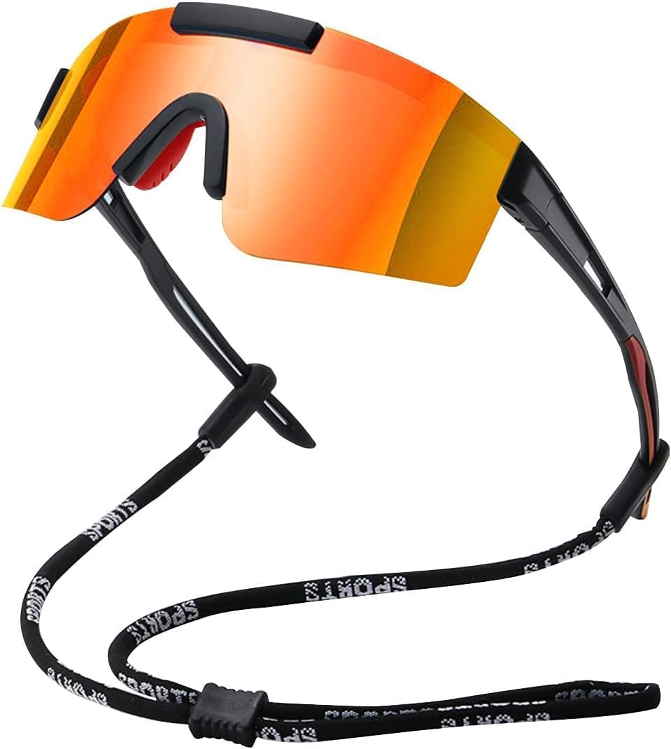 FDEETY Polarised Sports Sunglasses UV400 Protection Cycling Goggles Bike Eyewear for Running Climbing Fishing Golf Outdoor Activities Adults Unisex (Orange Red)