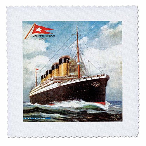 3dRose qs_149236_5 Vintage White Star Line S.S. Titanic Quilt Square, 14 by 14-Inch