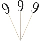 Black Glitter 9th Birthday Centerpiece Sticks, 12-Pack Number 9 Table Topper Anniversary Party Decorations