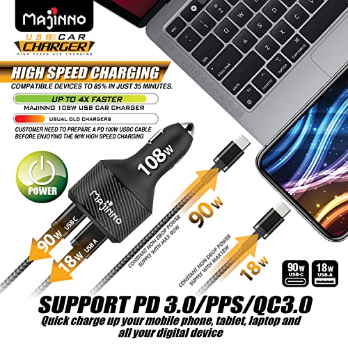 USB C Car Charger Fast Charge pd PPS Charger 108w for iPhone Laptop 90w