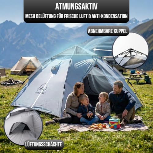 GOALPINE® Atlas IV Pop Up Tent for 2-4 Large People, 100% Waterproof, Set Up in 40 Seconds, 3-in-1 for Camping, Festival & Beach, Slightly Darkened Indoors