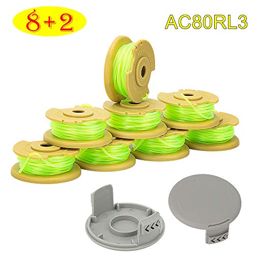 AsiFancy Weed Eater String Replacement Spools for Ryobi One Plus+ AC80RL3 18V 24V 40V, with String Trimmer AC14HCA Cap Covers 11ft 0.08" Cordless Auto-Feed Twist Single Line (8 Spool, 2 Cap) - Thumbnail 7