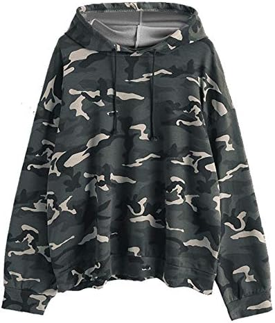 Sale Women’s Sweatshirts Sunday77 Long Sleeve Drawstring Oversized Camouflage Hoodie Blouse Shirt Tops