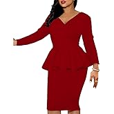 MAYFASEY Church Dresses for Women Vintage Ruffle Peplum Wear to Work Office Business Cocktail Party Pencil Knee Dress