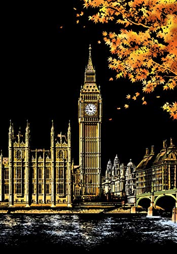 XiaoXT Scratch Art Paper Rainbow Painting Sketch Pad DIY Night View Scratchboard for Adults and Kids - 2 Packs, 16 X 11.2 Inches (Eiffel Tower+Big Ben of London)
