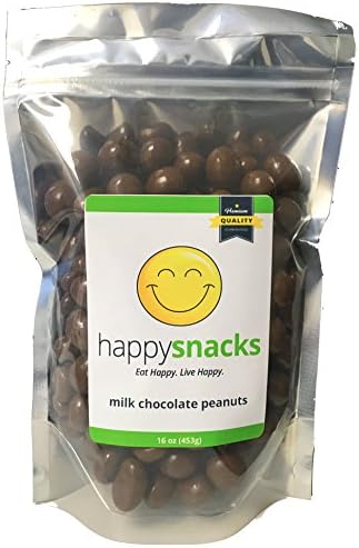 Happy Snacks Chocolate Covered Peanuts - Pure Milk Chocolate - 1 Pound Resealable Pouch (16 oz)