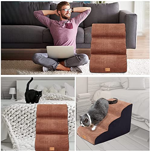 A.FATI 3 Tiers Foam Dog Steps, 30 D High Density Foam Stairs for Small