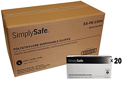 SimplySafe Poly Food Service Disposable Gloves, Translucent, 500 per Box/20 Boxes per case, Large