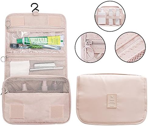 Hanging Toiletry Bag for Traveling, OEE Portable Multifunctional Cosmetic Bag Toiletry Bag with Towel Bag, Beige