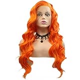 Female Long Braided Hair Fire Orange Wig High Temperature Synthetic Lace Front Wigs for Women Hand Tied Bright Peach Color Yaki Braids Cosplay Party Wig