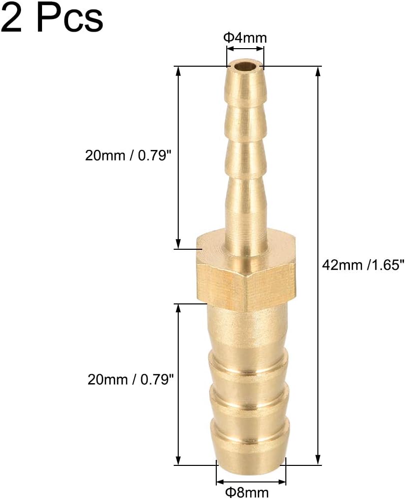 sourcing map Straight Brass Barb Fitting Reducer, Fit Hose ID 8mm to 4mm 2pcs, Gold, 8mm x 4mm - Image 3