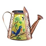 Solar-powered Blue Bird Faux Watering Can, Brown