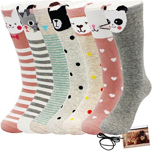 Yaobabymu 7 Pack Kid Girls Knee High Socks Cotton Stockings Tube Socks Cartoon Animal Warm Fuzzy Socks 4Y-12Y