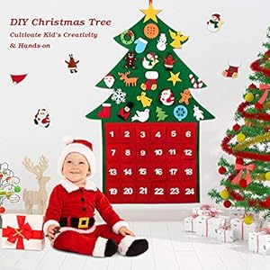 Fostoy Felt DIY Christmas Tree Ornaments Advent Calendar Set, 24 Days Countdown to Xmas Advent Calendar Tree for Holiday…