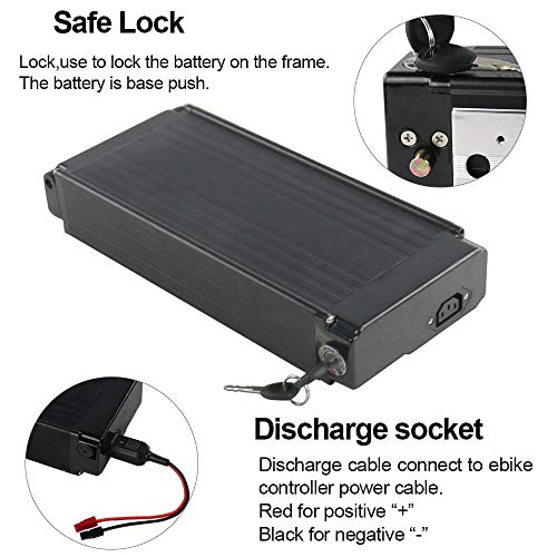 Water-chestnut Ebike Battery 36V/48V Electric Bike Lithium Battery with BMS Protection Board and Charger. Fit for 500W 750W 900W Bike Motor (Black with Rack, 48V 18AH)