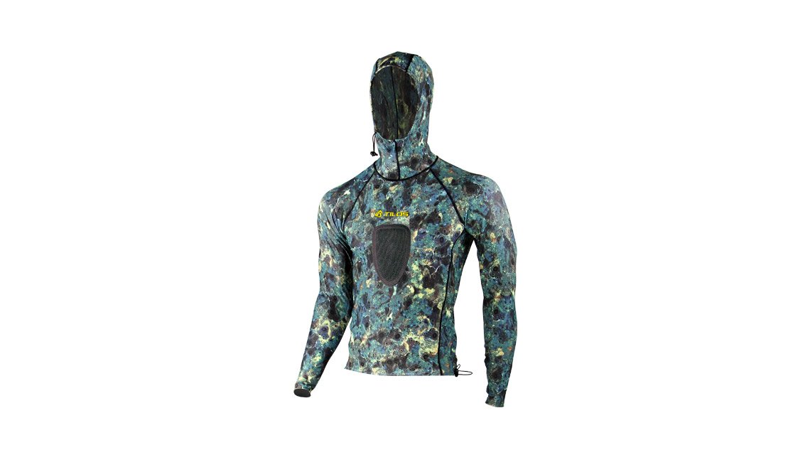 Tilos Camouflage 5.5oz Spearfishing UPF 50+ Rash Guard w/Hood