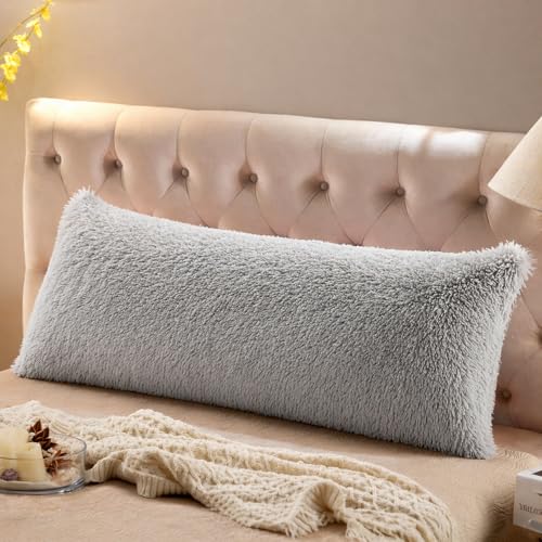 ReaFort Faux Fur Body Pillow Cover Gray
