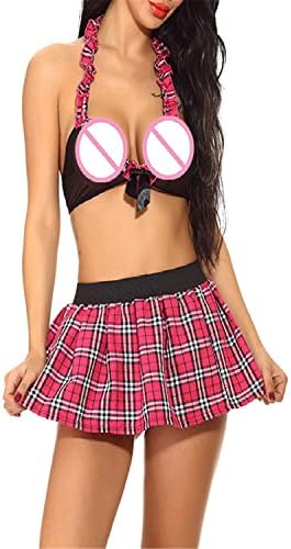 Reedbler New Sexy Lingerie Hot Student Uniform Cosplay Schoolgirl Backless Underwear Baby Dolls Erotic Lingerie for Women Pink XXL