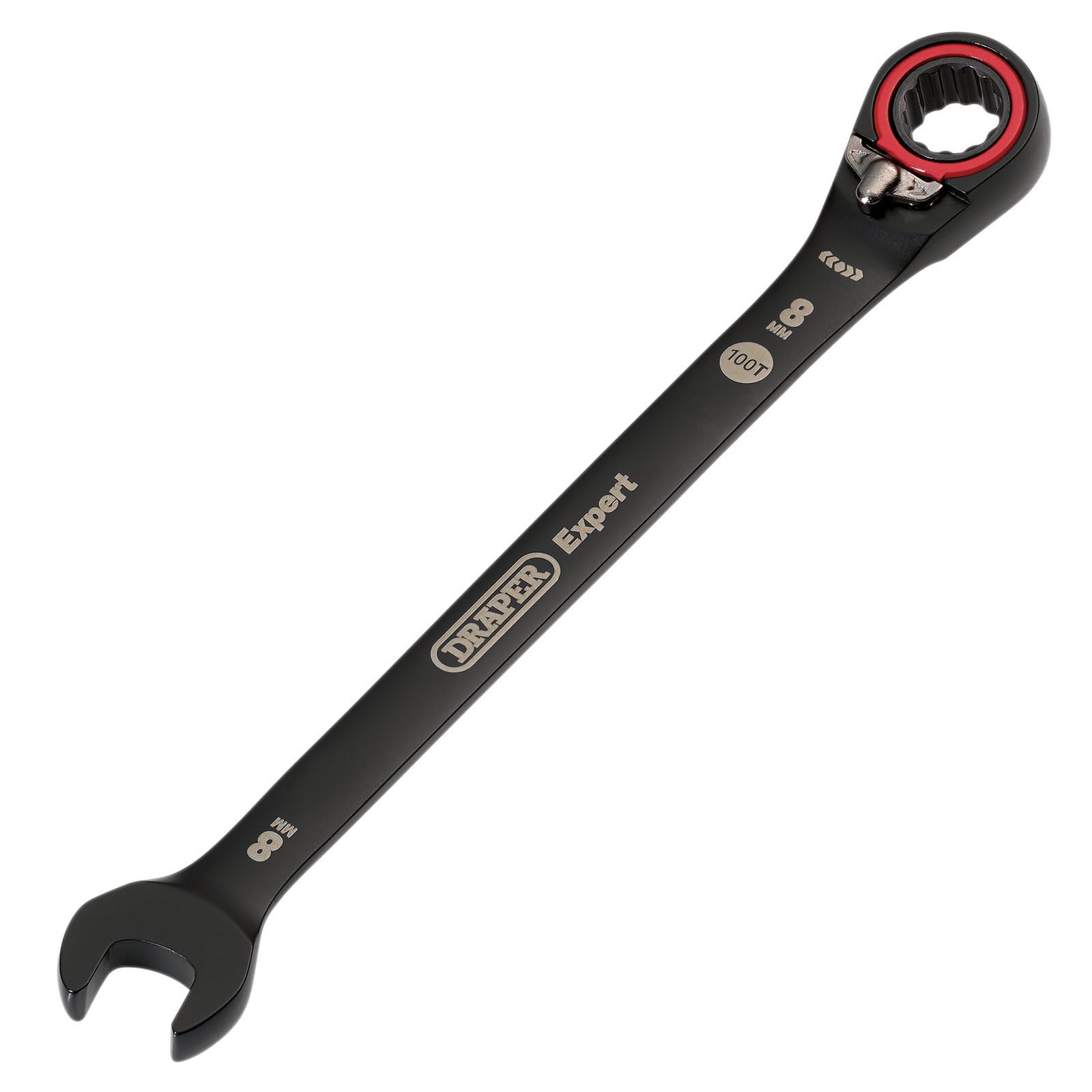 Draper 03898 Expert HI-TORQ Metric Reversible Ratchet Combination Spanner, 8mm, Black