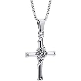GIVUFUN Men Women Cross Rose Pendant Necklace with 24 Inch Stainless Steel Chain for Birthday