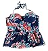 COCOSHIP Red Pink & Navy Blue Antigua Floral Peplum Women's Retro Push Up High Waist Bikini Set Chic Swimsuit Swimwear L(FBA)