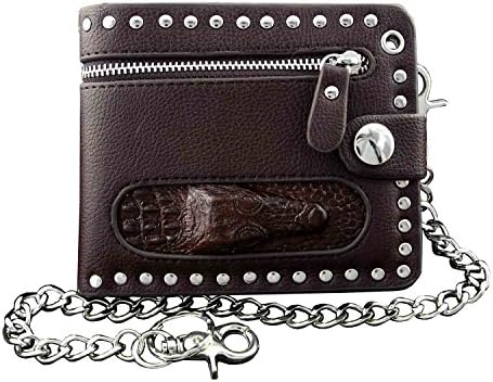 Aligator Head Mens Motorcylce Punk Leather Wallet with key chain