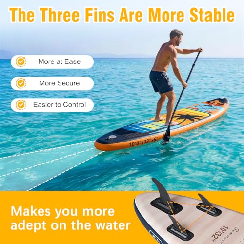 Adult Inflatable Surfboard, 320 cm Inflatable Sup with Accessories: Paddle, Pump, Fish Fins *3, Load Capacity of 135 kg, Plus Sup Board for All Levels Surfers