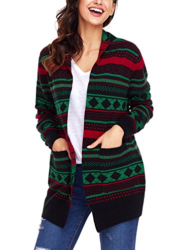 Dokotoo Womens Amazon Casual Winter Cozy Oversized Open Front Long Sleeve Reindeer Ugly Holiday Print Christmas Knitted Long Cardigans Sweater Black XX-Large