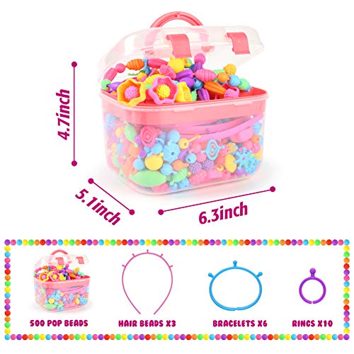 BigOtters Pop Beads, 500PCS+ Kids Pop Snap Beads Set DIY Jewelry Making Kit Toys to Make Hairband Necklaces Bracelets Rings Art & Craft Creativity Toys for Girls Christmas Birthday Gifts