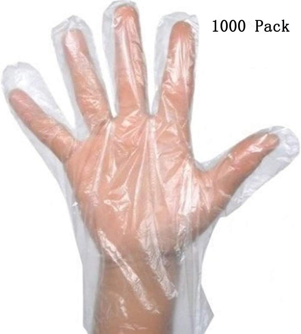 Disposable Gloves, Plastic Food Safe Disposable Gloves Disposable Polyethylene Work Gloves for Kitchen Cooking Cleaning Safety Food Handling Pack of 1000