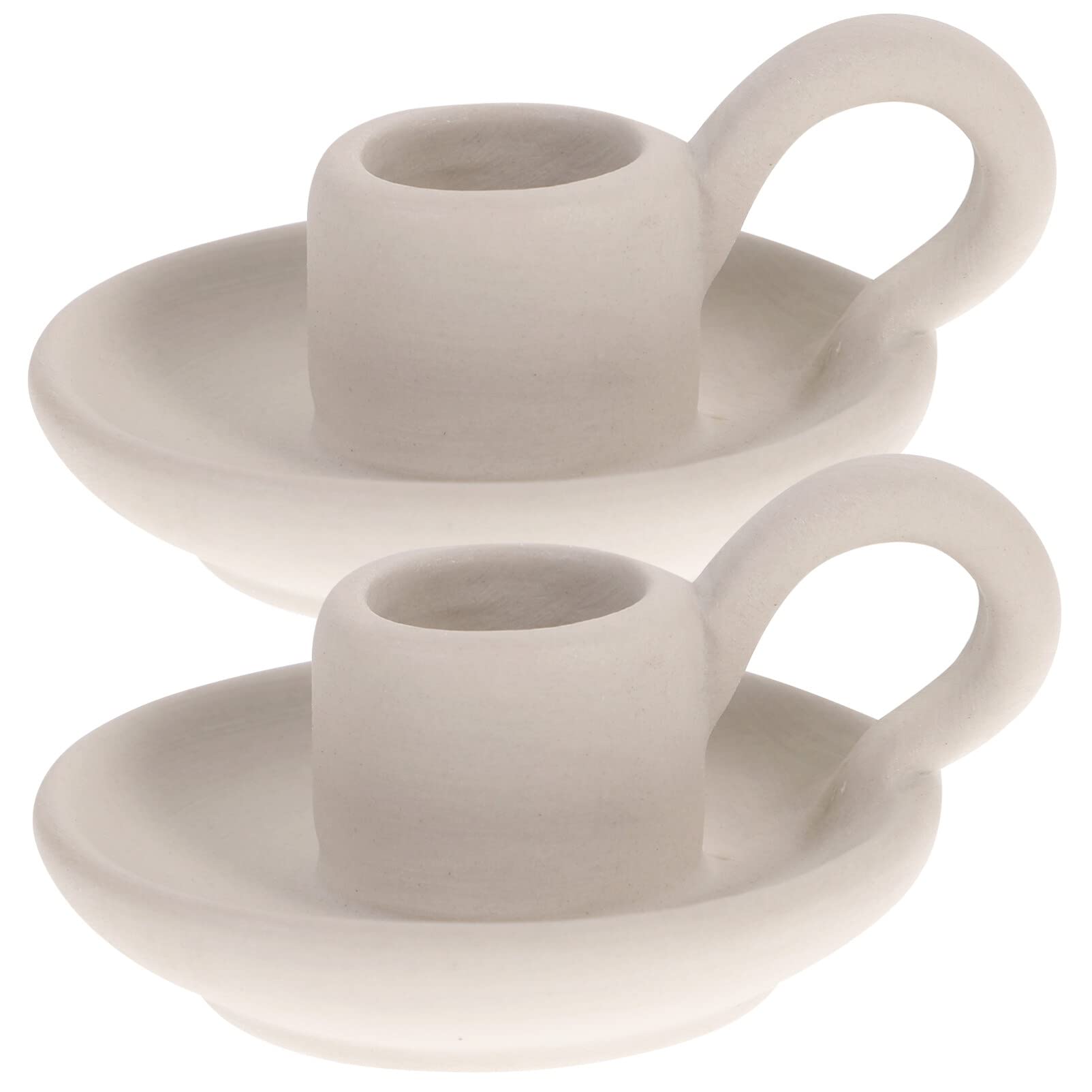 Angoily 2PCS Taper Candle Holders, Candle Stick Holders with Handle, Decorative Ceramic Candle Holder for Halloween Christmas Dining Room Home Decoration Display (White)