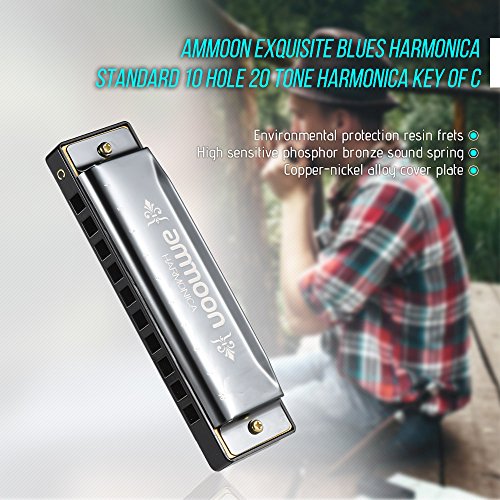 image for ammoon H1004 Portable Blues Harmonica Standard 10 Hole 20 Tone Harmoni