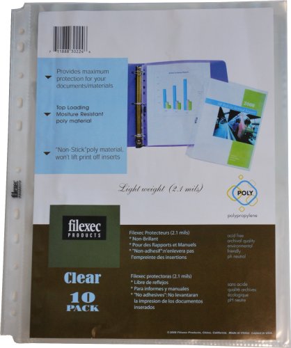 Filexec 30244, Sheet Protector, Top Load, 2.1 Mil, Clear, 2 Packs, 100 in Each…